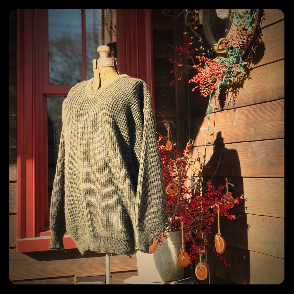 Barbour Olive Green Wool V.Neck Sweater